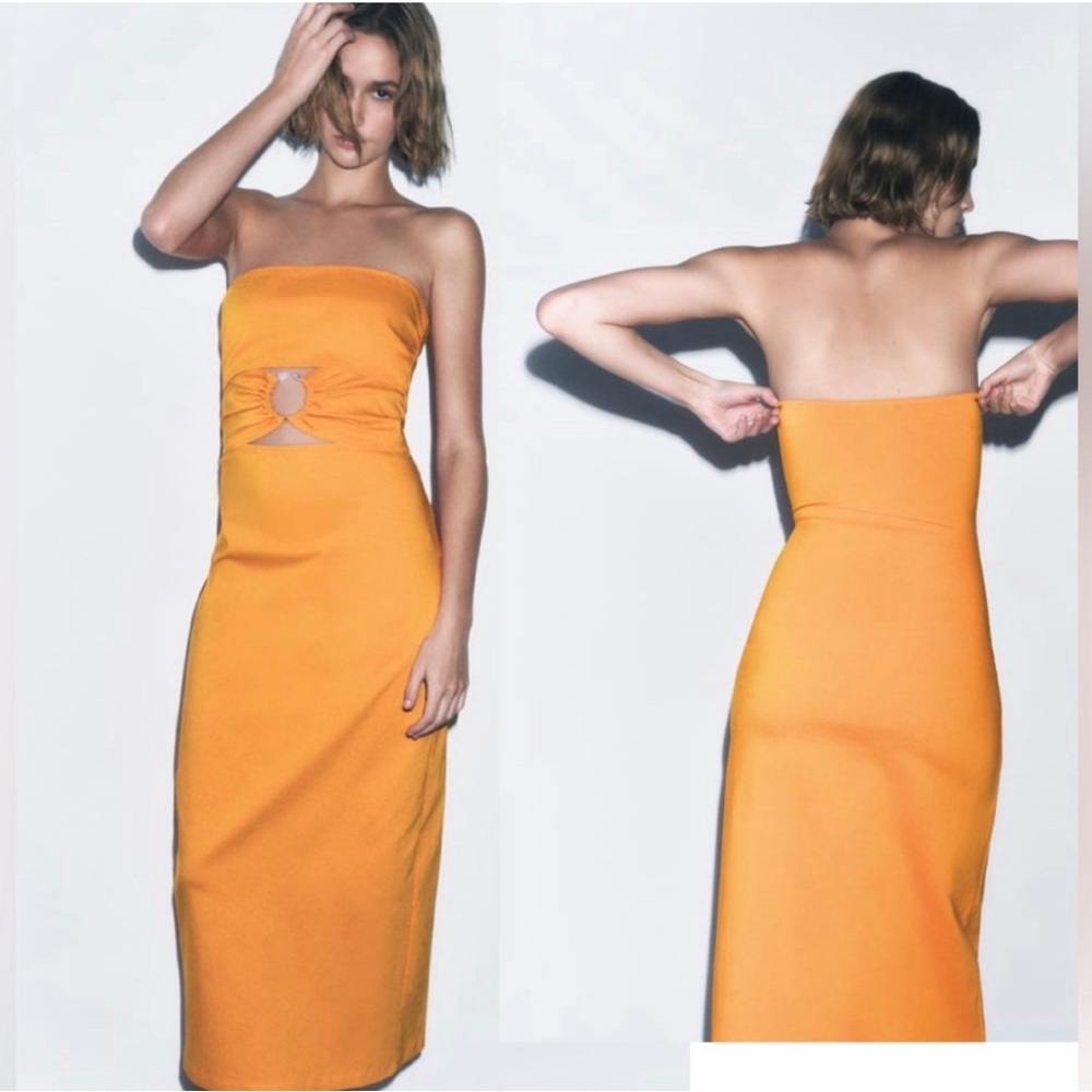 Zara orange bandy stretchy hot summer dress